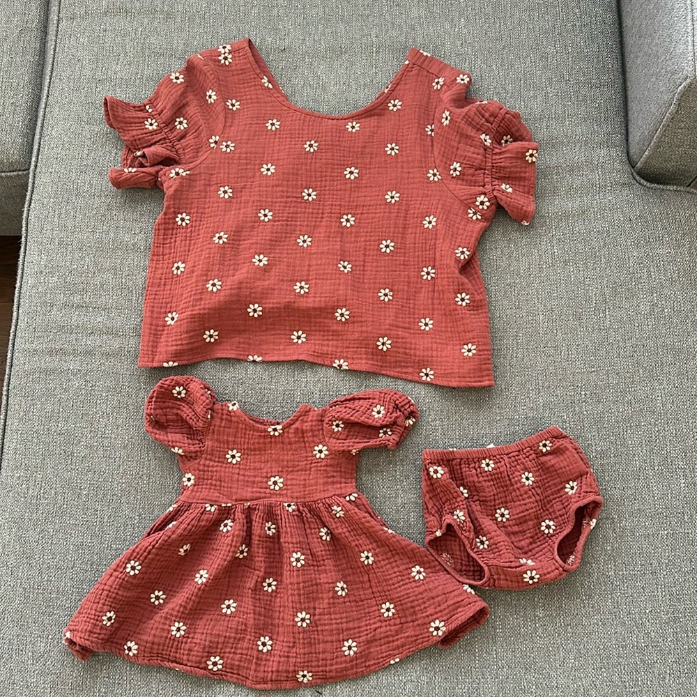 Red Floral Mama + Mini Top & Dress (Mama Top Size: S, Mini Dress Size: 3-6 mo)